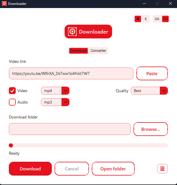 Download tab, light theme