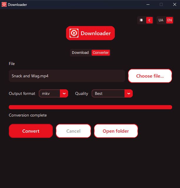 Converter tab, dark theme